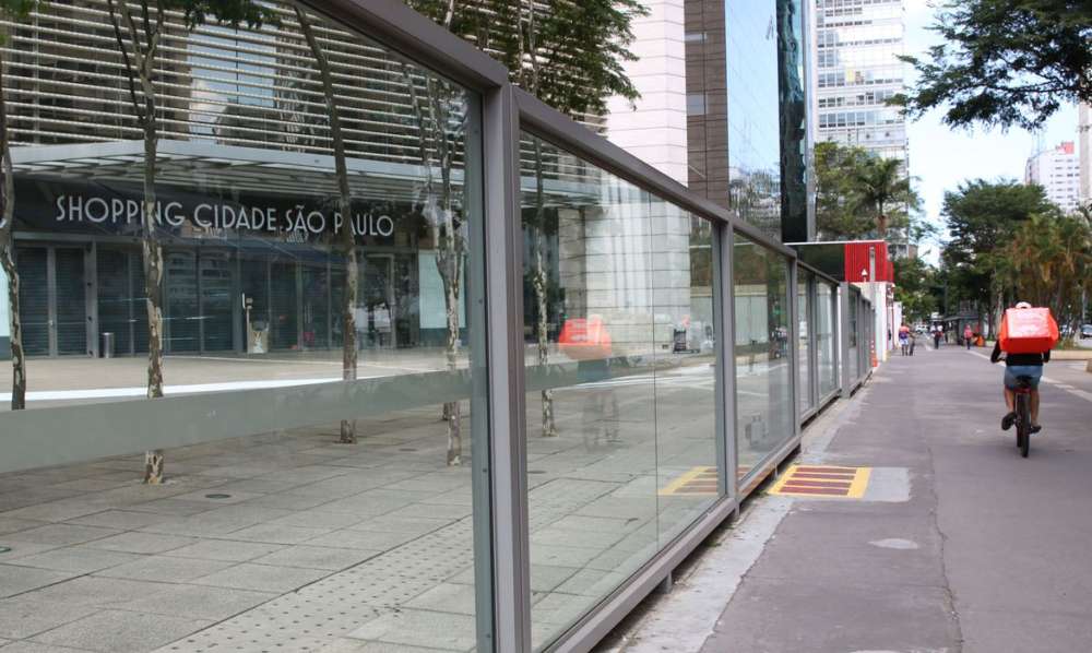 Shopping Cidade São Paulo, localizado na Avenida Paulista, fechado durante a quarentena.