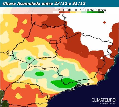 Gráfico de chuva acumulada entre 27/12 a 31/12/2020