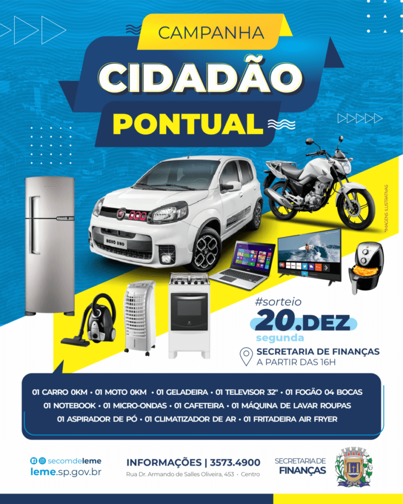 Sorteio da Campanha Cidadao Pontual 2021 sera realizado no dia 20