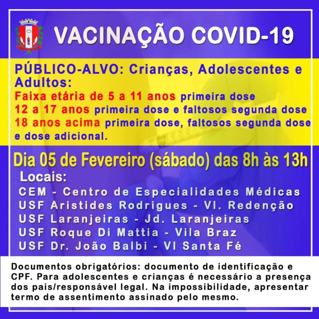 Sábado de vacinação contra o covid-19. 151.896 doses já foram aplicadas. Município registra 280 óbitos 3 Covid 2 1