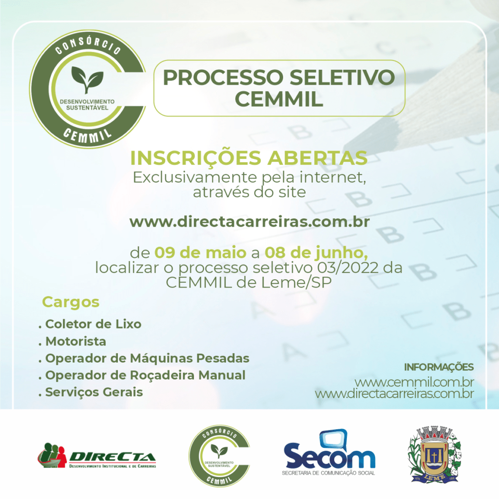 Leme: CEMMIL abre inscrições para Processo Seletivo 1 CEMMIL abre processo seletivo