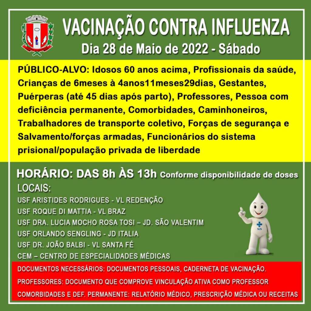Sábado Dia “D” da vacina contra o Sarampo e Gripe 1 Influenza