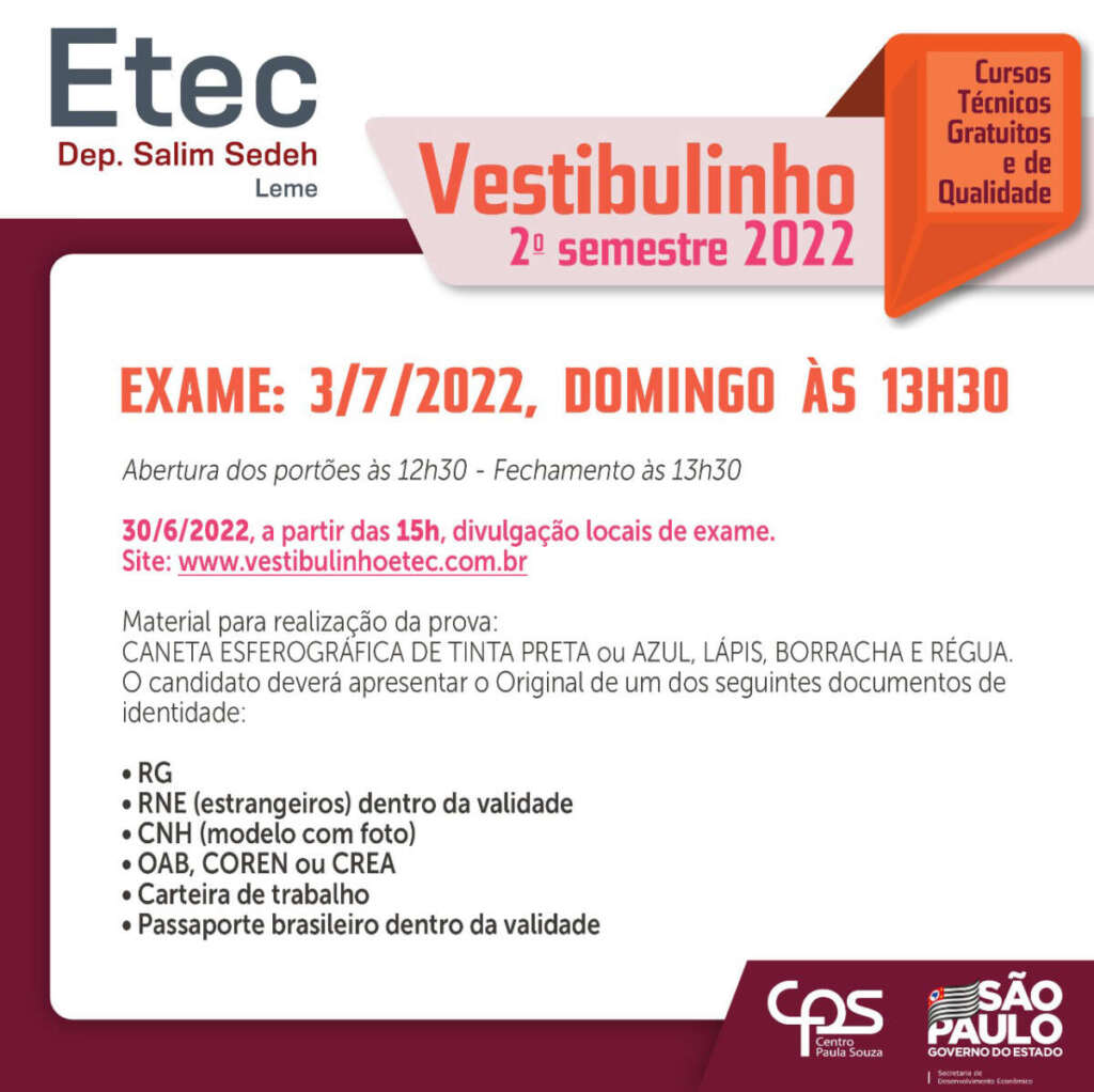 ETEC Vetibulinho Provas