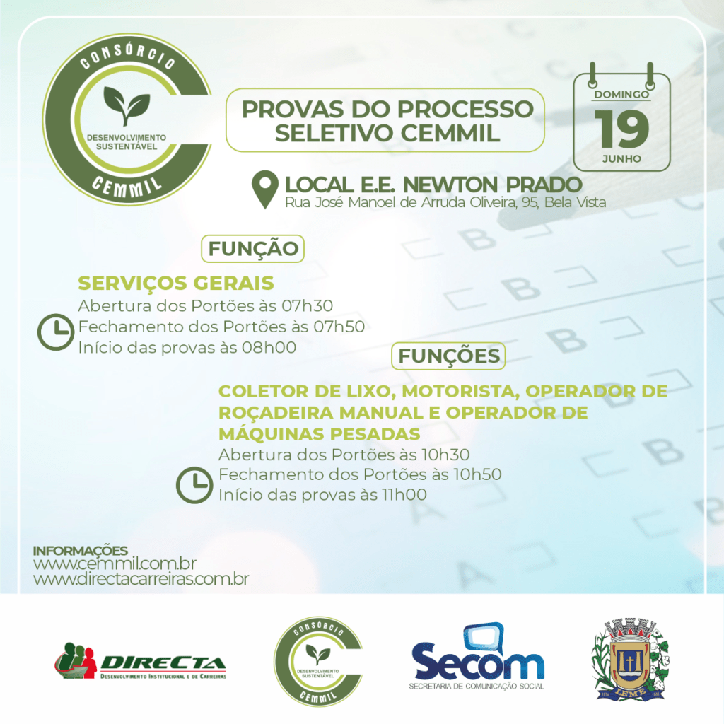 Processo Seletivo CEMMIL – Divulgação dos locais e data da prova 1 Processo Seletivo CEMMIL divulgacao dos locais e data da prova