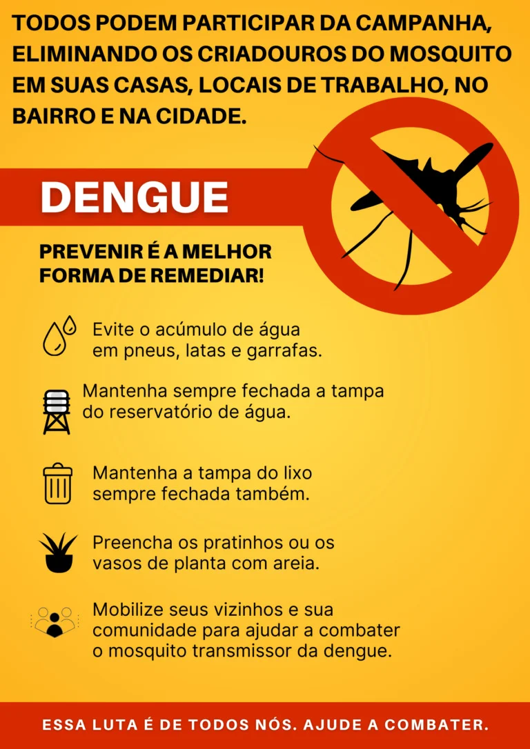 Pirassununga participa de Semana Estadual de Mobilização Social para combate às arboviroses 1 Panfleto combate a dengue simples ilustrado amarelo e vermelho 2 768x1086 1 1