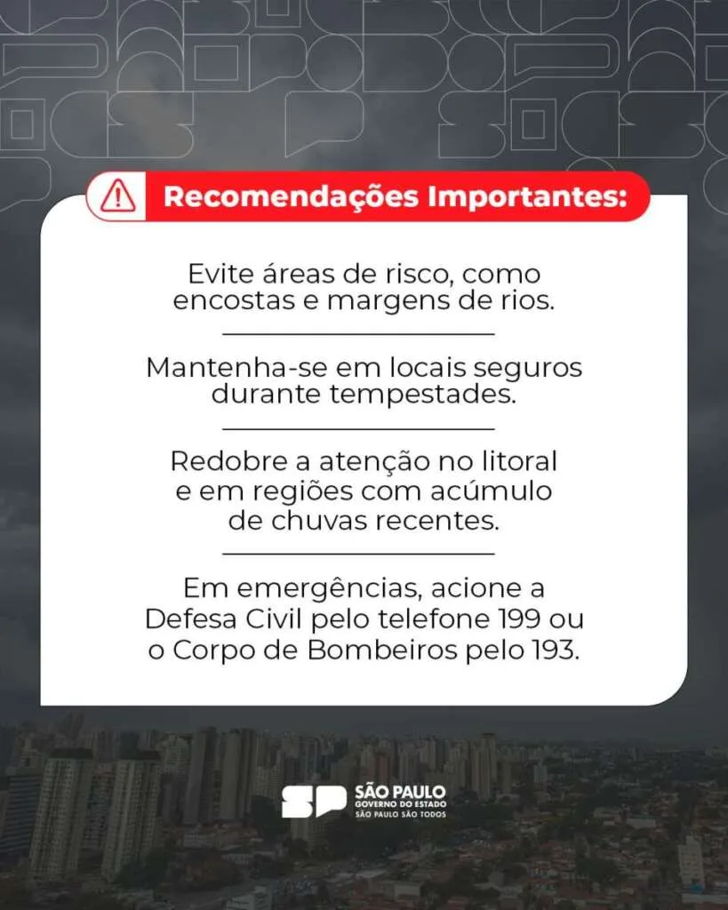 Defesa Civil do Estado de São Paulo faz alerta de Risco Meteorológico 5 af89468c 9ac2 4ccd 99ab 6f5a99b8f170