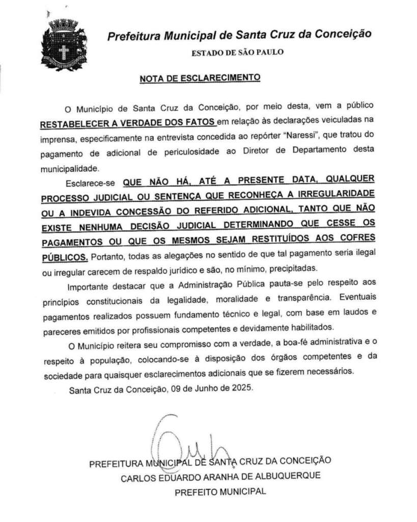 Prefeito de SC da Conceição emite Nota de Imprensa no caso "Ceridório", contradizendo o determinado pelo MP 2 WhatsApp Image 2025 06 09 at 16.23.07