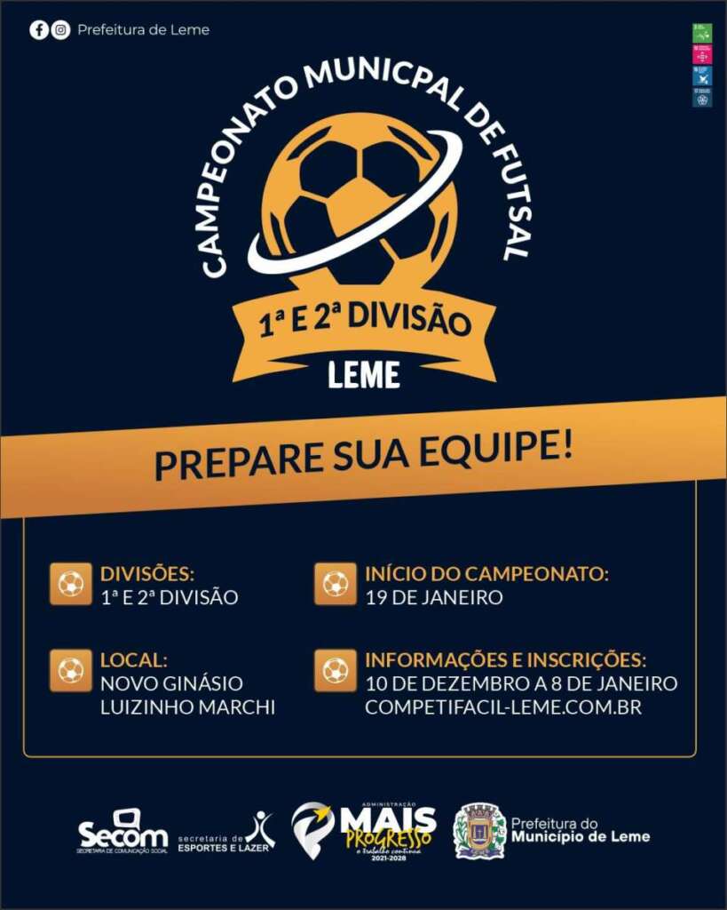 inscricoes campeonato futsal 1a e 2a divisao