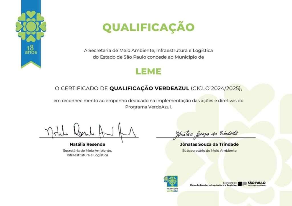 Leme. Prefeito Claudemir Borges segue governando de "A a Z" 3 07012026 Leme recebe Qualificacao Verde Azul