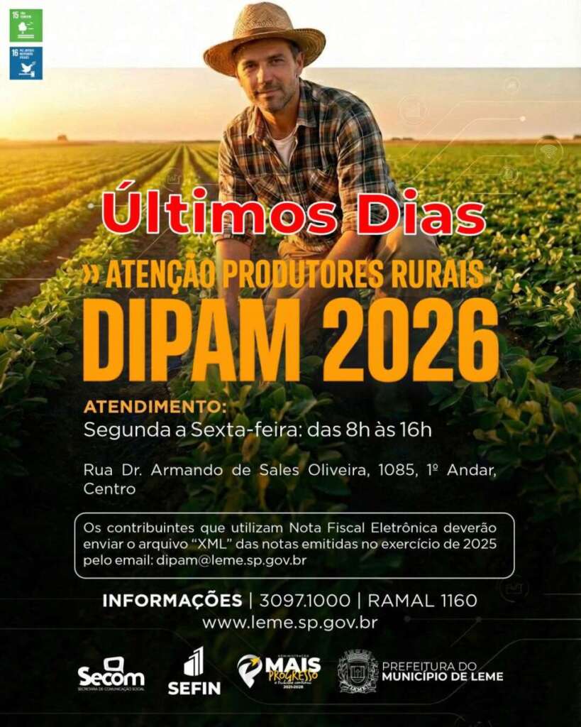 Destaques da Prefeitura de Leme nesta segunda-feira (16) 2 DIPAM 2026 ultimos dias