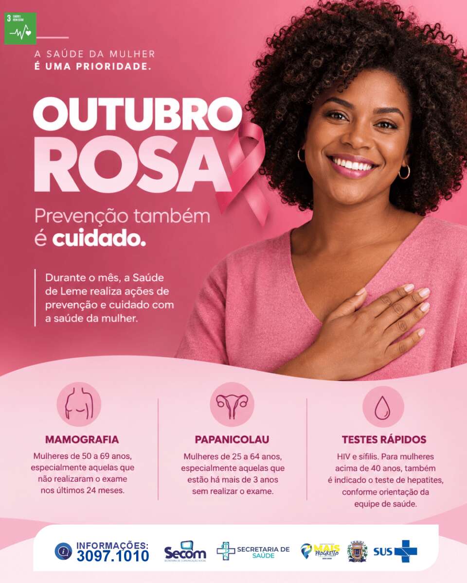 Leme. Outubro Rosa – Mês de Conscientização sobre o Câncer de Mama 1 ARTE OUTUBRO ROSA
